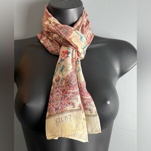Club 7 Echo Vintage Silk Paisley Floral Silk Scarf 10" x 51" Romantic Rose
